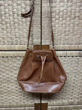 Talbots British Tan Pebbled Leather Cinch Bucket Crossbody  Bag
