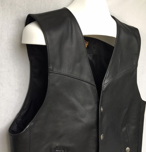 Harley Davidson Leather Biker Vest Black Snap Front Bar Shield Logo Medium - Imagen 4 de 12