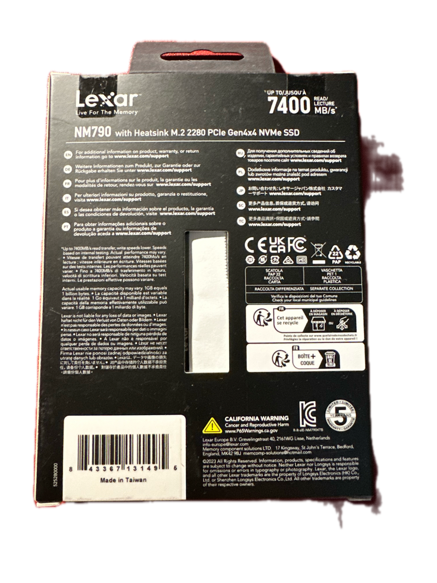 LEXAR NM790 2TB NVMe SSD With HEATSINK (LNM790X002T-RN9NU) M LEXAR NM790 2TB NVMe SSD With HEATSINK (LNM790X002T-RN9NU) M