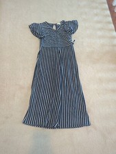 Knit Works Girls Size Large 16 Flutter Sleeve Navy Stripe Jumper Summer Vacation