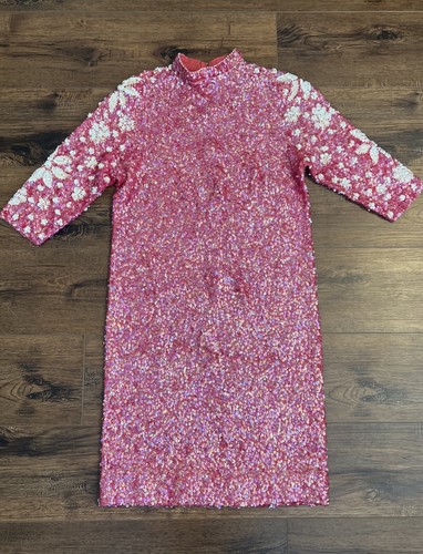 Vtg IMPERIAL Hot Pink Sequin Wool Knit Wiggle Dress Sz 12 S/M Barbiecore 1950s - Picture 8 of 20