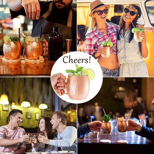Moscow Mule Kupfer Becher Set of 2 Kupferbecher mit Untersetzer für Cocktail Bar - Bild 8 von 12
