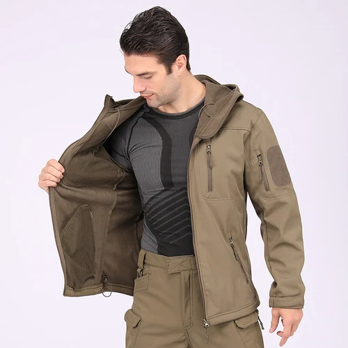 Giacca a vento tattica uomo soft shell giacca esercito jacket cappuccio tempo libero ~ - Foto 4 di 65