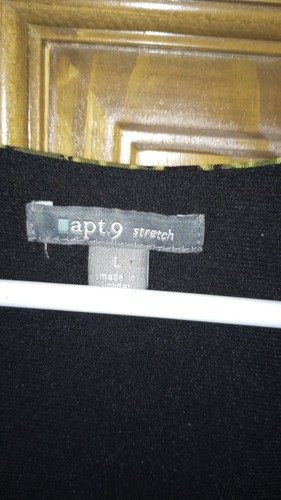 Apt. 9 Stretch women's sleeveless v-neck lined blouse top size L black green - Picture 2 of 4