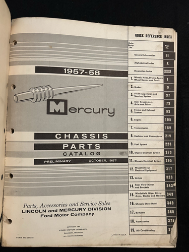1957-58 Mercury Chassis Parts Catalog Ford Motor Company - Picture 3 of 11