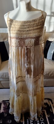 Beautiful Boho Madrid Spanish Crochet Detail Maxi Dress Size 10/16