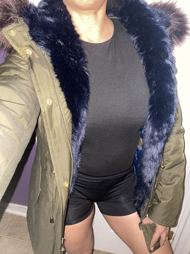 Betsey Johnson NWT NEW Faux Fur Green Blue Jacket Hoody Parka Coat XS RARE $200 - Picture 2 of 10