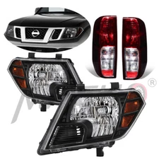 Fits 2009-2021 Nissan Frontier Black Headlights +Smoke Red Tail Lamps 4Pcs 09-21