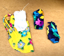 Vintage 1980s Miko Barbie, Skipper Swimsuits and Tropical Wrap With White Suit