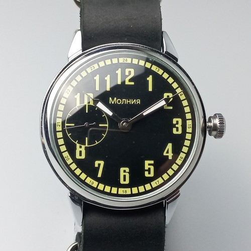 Marriage Vintage Uhr Sowjetische Herren Armbanduhr mit Lederband schwarzes Ziffernblatt - Bild 2 von 12