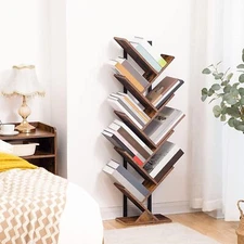 HOOBRO Tree Bookshelf 9-Tier Bookcase Wooden Shelves Floor Standing Storage Rack