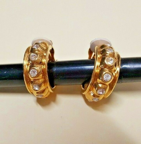 Vintage~Avon Estrás-Pendientes Aro Oro~Clip-On 1" Diámetro/3/8" Ancho~Disfraz - Imagen 3 de 5