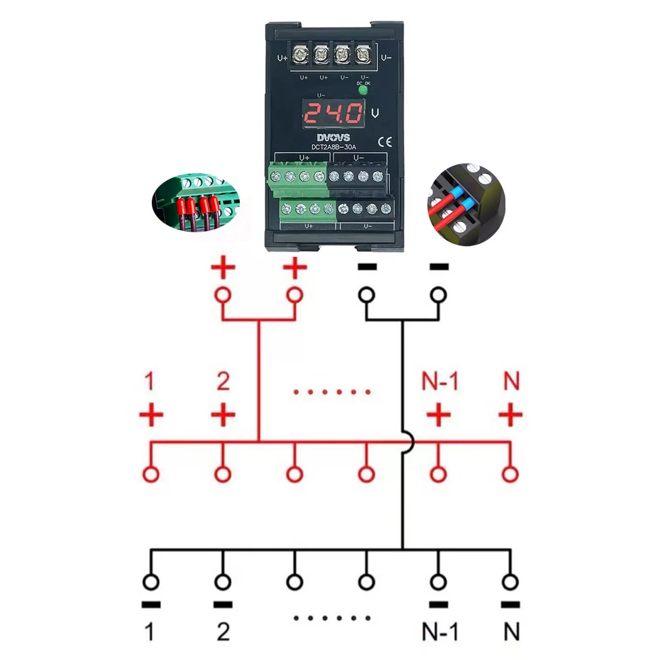 Power Cable Distribution Splitter Terminal Blocks Breakout Board DIN Rail DC 24V - Image 2 of 4