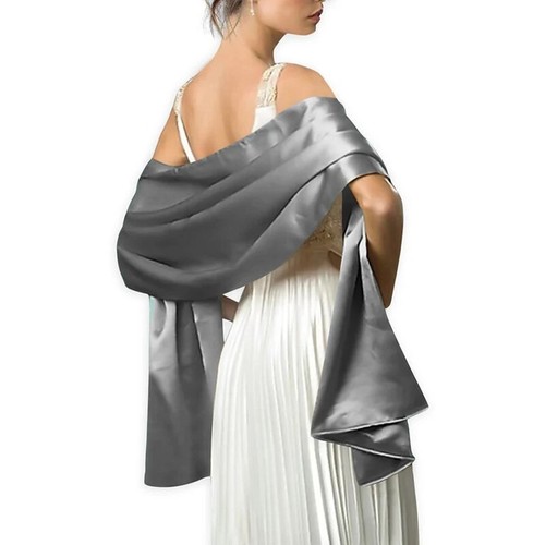 16 Colors Shrugs for Women Evening Cape Dress Wraps Shawls 240*70cm Satin - Imagen 8 de 29