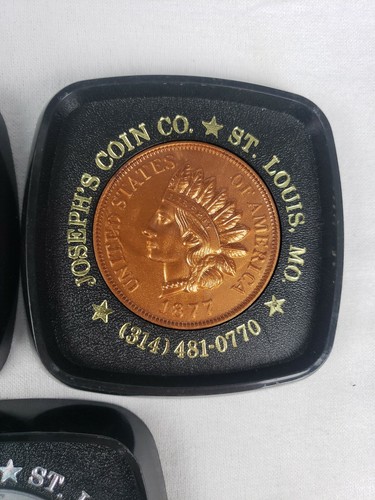 Vintage Coin Coaster Set Joseph's Coin Company Indian Penny Winged Dime St Louis - Picture 4 of 9