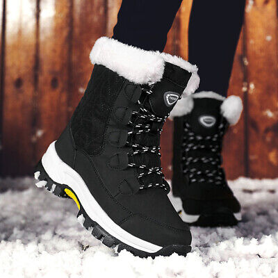 Women Winter Warm Snow Boots Fur Lined Lace Up Ankle Boots Waterproof Shoes  Plus 