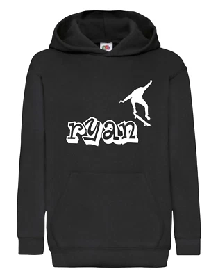 FRUIT OF THE LOOM Personalised Skater Hoodie for kids, Child's Name Hooded Sweatshirt, Skateboard