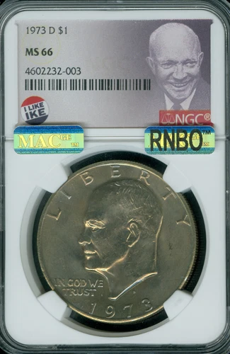 1973 D EISENHOWER DOLLAR NGC MS66 2ND FINEST GRADE MAC RNBO RAINBOW SPOTLESS *