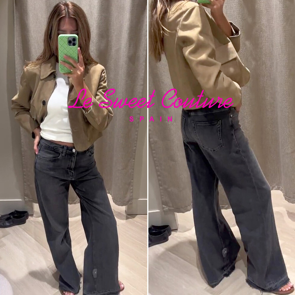 MASSIMO DUTTI NWT SS24 CHARCOAL Flare-fit high-waist jeans ALL