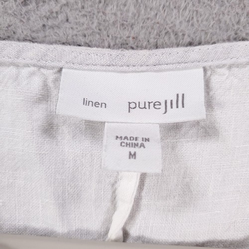 Pure Jill Linen Blouse Womens Medium White Gray Color Block Patchwork Top - Picture 5 of 10
