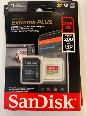 SanDisk Extreme Plus MicroSDXC Card with Adapter 256 GB 4k UHD P001-000921-256G
