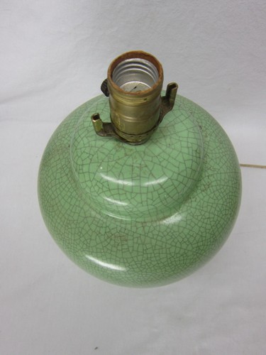 Japan Celadon Green Crackle Glaze Vase Ginger Jar Form Lamp Vintage Old Antique - Picture 2 of 8