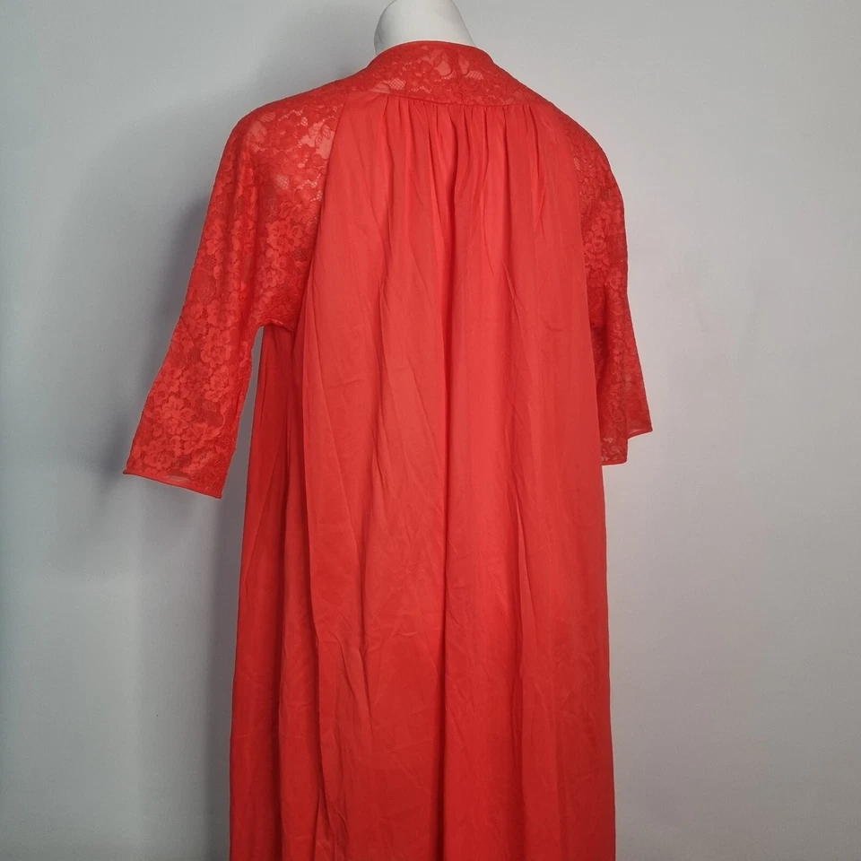 Conjunto de pijama Vanity Fair 3 piezas bata top pantalones rojo tricot nailon talla 34 XS S Foto 4 de 4