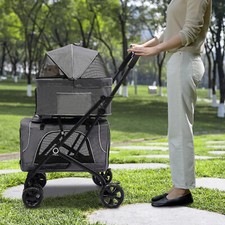 Foldable Double Pet Stroller Dogs Cats Carrying Cart For Small /Medium-sized Pet