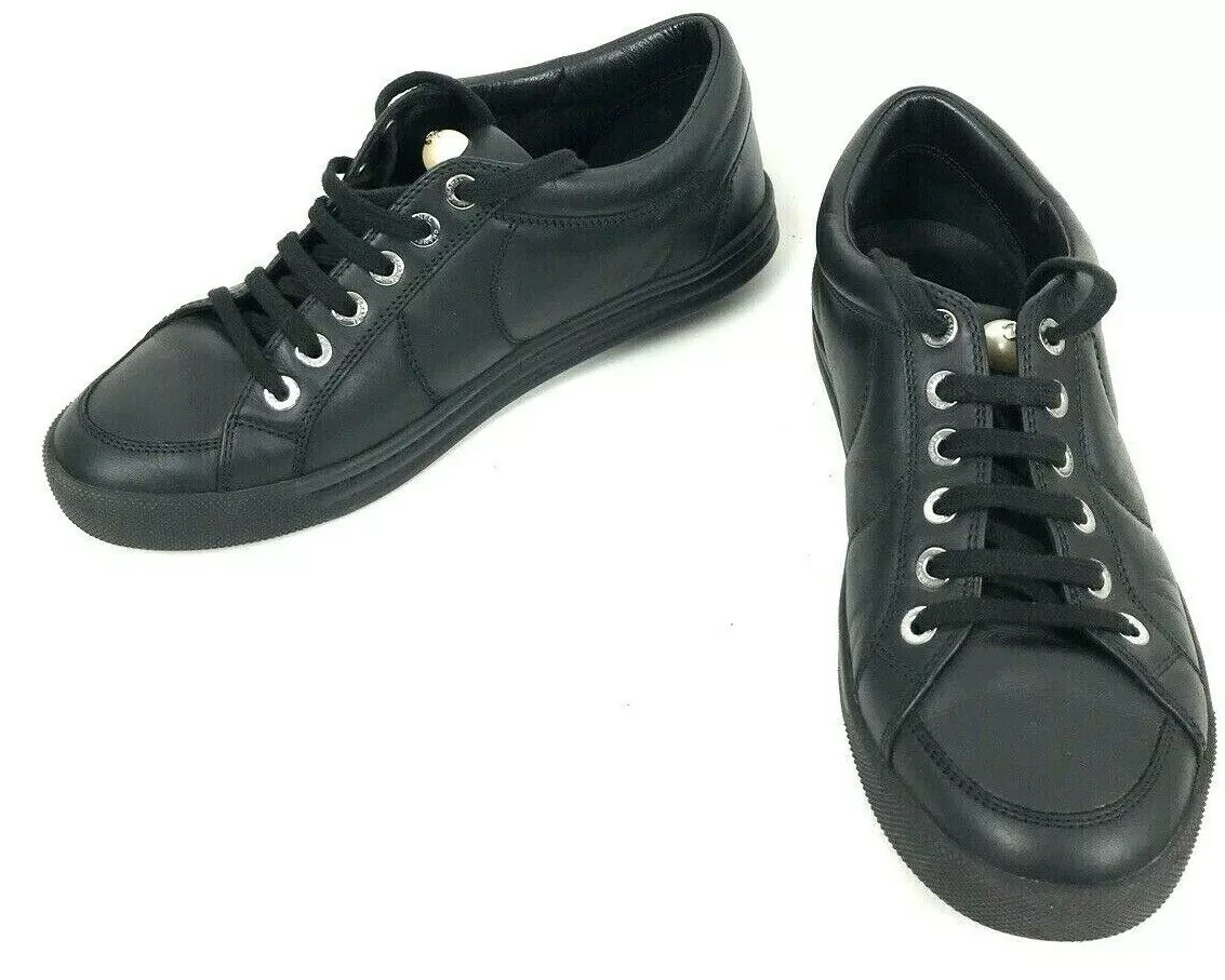 CHANEL Runway AUTHENTIC Women#039;s 36/5 M Pearl Logo Black Leather  Sneakers Italy eBay