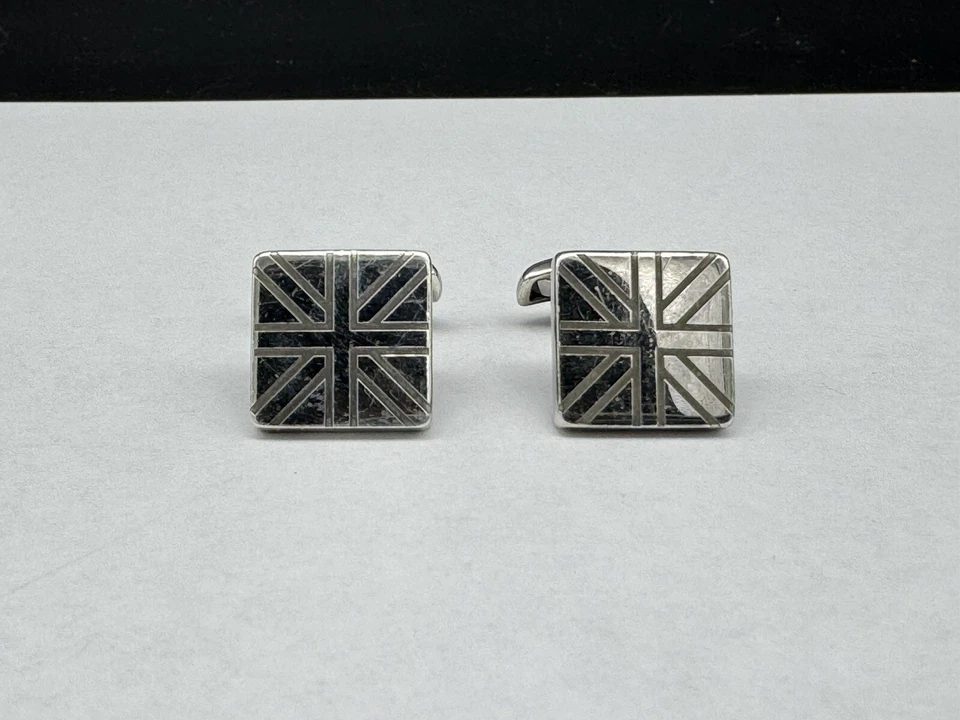 Lote de 2 Gemelos Charles Tyrwhitt, Plata de Ley Bandera Británica Foto 3 de 4
