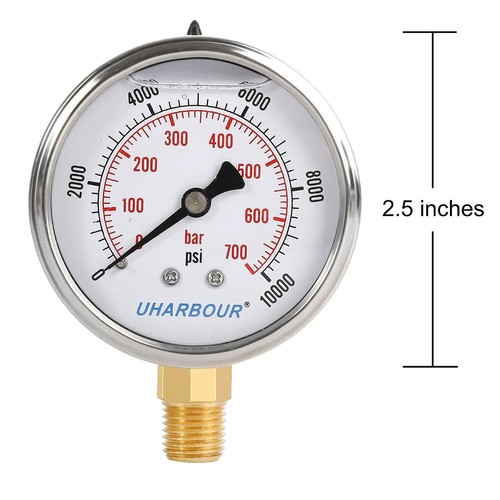 Glycerin Filled Pressure Gauge 10000psi/700bar Stainless Steel case Brass Ins... - Picture 3 of 8