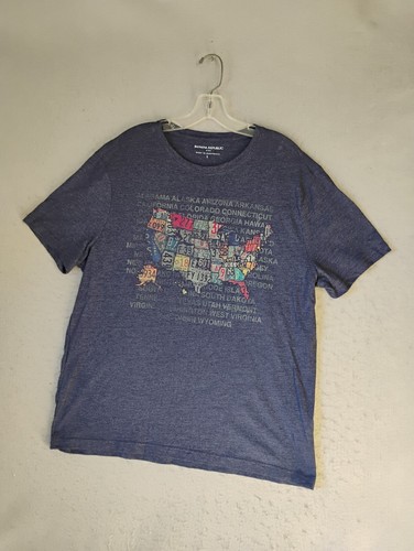 Banana Republic Mens Shirt Large Blue Short Sleeve Crew Neck Graphic USA - Picture 3 of 9