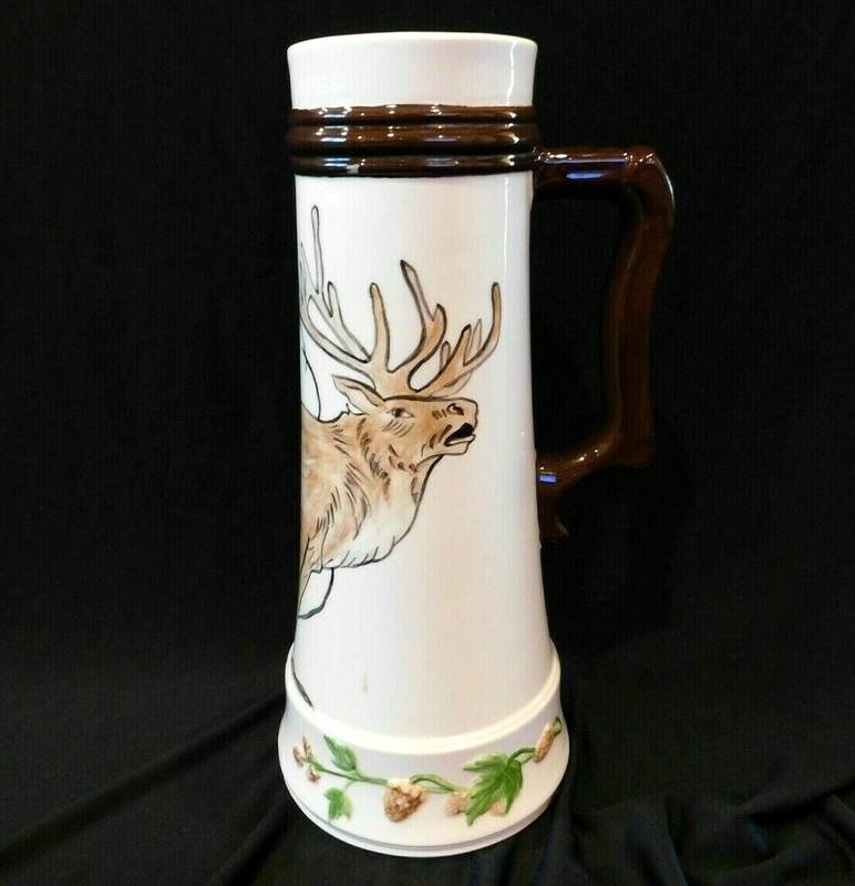 VTG LOMA POTTERY~Large Kitschy Pitcher~Hand Painted Vase~Cottage Core~Bull Elk