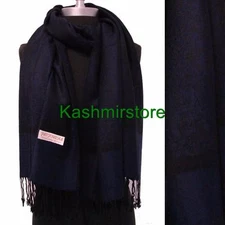 New Paisley Pashmina Silk Cashmere Shawl Scarf Stole Wrap Navy blue/black #P304