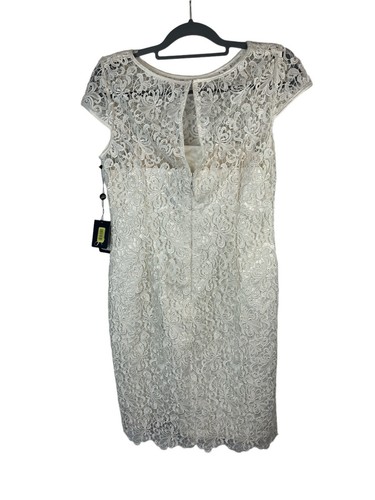 NWT Adrianna Papell White Lace Overlay Wedding/Cocktail Dress 10 - Picture 5 of 7