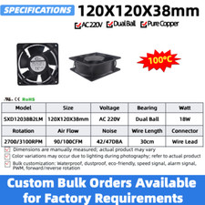 12038 Industrial Cooling Fan 120x120x38mm Dual Ball DC12V/24V/ AC110V/220V 120mm