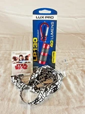 *NEW* Star Wars B & W Logo Breakaway Lanyard w/ Red Lux-Pro Metal Keychain Light