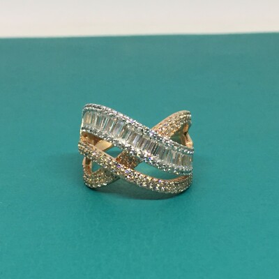 18K Rose Gold over Sterling Silver Round & Baguette Bridge Style CZ Ring 