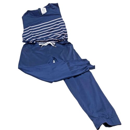 Zoe Karssen Navy Blue Striped Drawstring Jogger Jumpsuit Womens Size Small