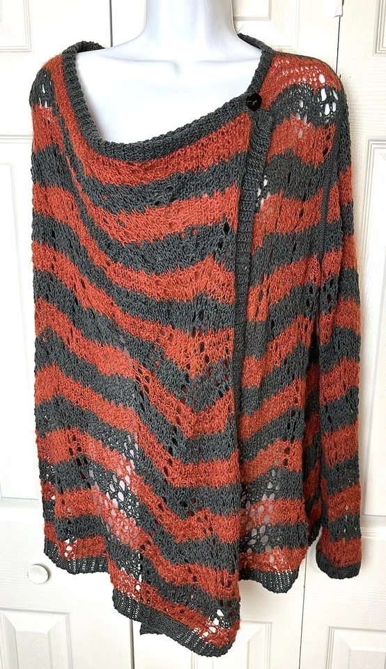 GUINEVERE Cárdigan Rayas Sueltas Suéter Envoltura Naranja Gris Tejido Anthropologie L Foto 4 de 4