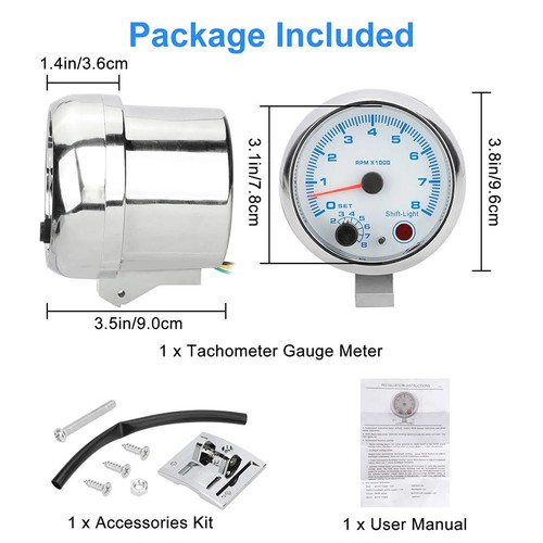 Tachometer LED Shift Light Car Tachometer Gauge 0-8000 RPM Car Tachometer Gauge - Picture 12 of 12