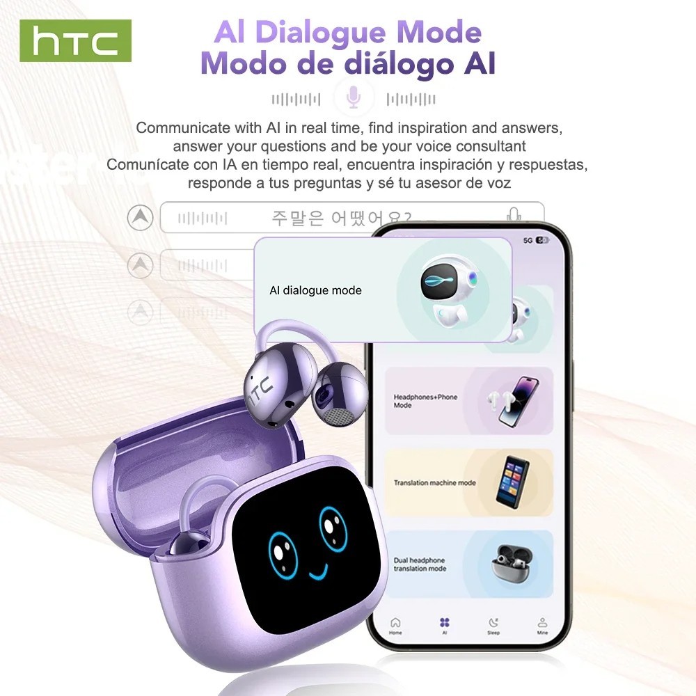 Traduttore HTC NE20 Nuove Cuffie Wireless Bluetooth 6.0 Auricolari Per Traduzione Classificazione Impermeabile IPX4 Batteria A Lunga Durata - Foto 10