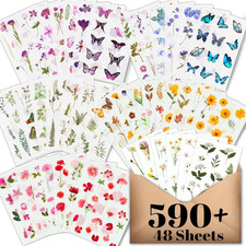 Scrapbook Flower Stickers Floral Stickers 590 PCS, 48 Sheets 