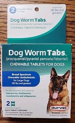 DURVET Chewable WORM TABS  Dog 45+ lbs Broad Spectrum  Dewormer QUAD