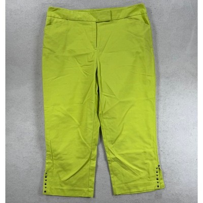 Ruby Rd Favorites Lime Green Studded Hem Crop Pants Womens 10 Stretch Capris