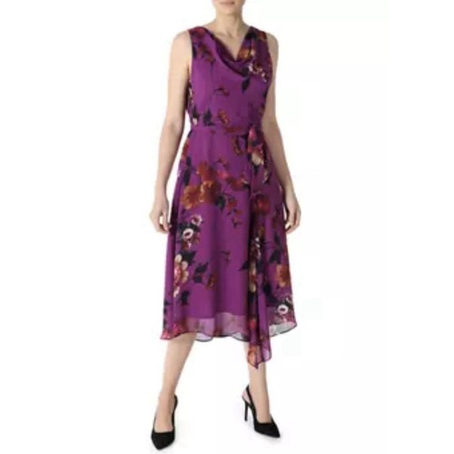 Donna Ricco Women's 14 Draped Neck Floral Sleeveless Midi Dress Purple - Picture 2 of 15