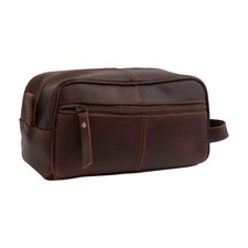 Genuine Buffalo Leather Unisex Toiletry Bag Travel Dopp Kit Grooming and Shav...