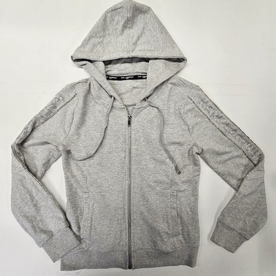 Karl Lagerfeld Gray Hoodie Full Zip Spellout Tape With Sparkles Womens Small