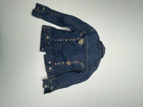 Gap Kids Girls Jean Jacket Embroidered Butterflies Sz M Dark Was Blue Button Up - Picture 7 of 10
