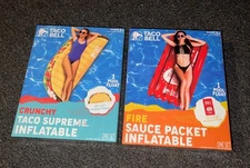 Taco Bell Inflatable Pool Floats Supreme Crunchy Taco & Fire Sauce Packet Lot 2